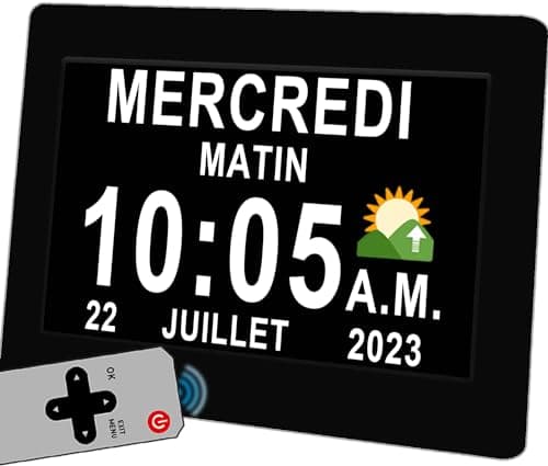Véfaîî 【2024 New】 19 Alarmes Horloge numérique Horloge de Jour Grand écran réveil Horloge Murale, Non-Abrégée Auto Dimming 5 Langues, HD Display