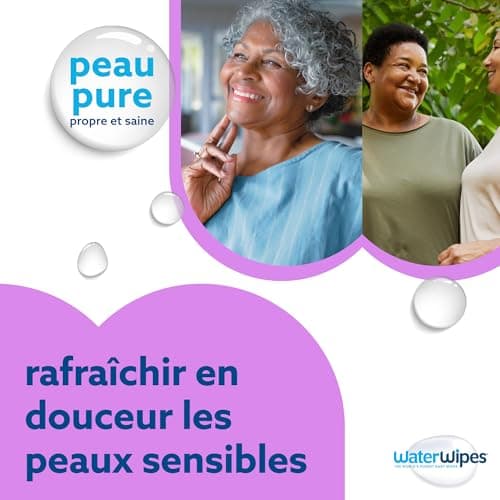 WaterWipes Lingettes Adultes Sensibles Corps & Parties Intime, 180 Lingettes (6 Paquets), Extra Grandes Texturées, 99,9% à Base d'Eau, Usage Quotidien
