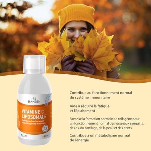 Bandini® Vitamine C Liposomale 1000 mg - Complément Liquide 250 ml - Dosage Puissant et Absorption Maximale - Système Immunitaire & Fatigue - 100% Vit C Acide Ascorbique Biodisponible - Vegan, Non-GMO