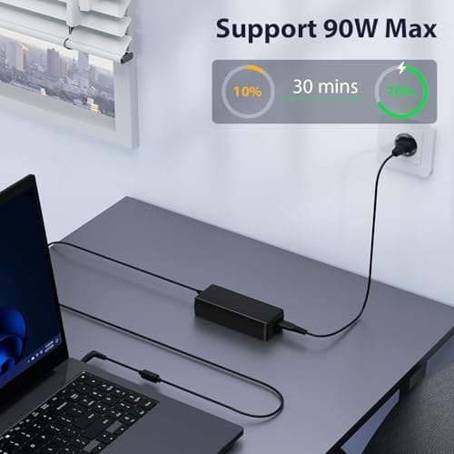 Sunydeal 90W Chargeur universel PC pour Ordinateur Portable HP Stream ASUS Vivobook Lenovo Ideapad Dell Acer Toshiba Sony Fujitsu MSI Samsung JBL 18.5V 19V 19.5V 20V Câble d'alimentation avec 10 Tips