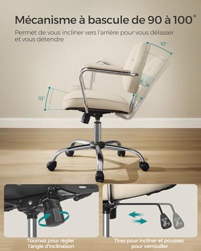 SONGMICS Chaise de Bureau, Chaise pivotante, Chaise de Bureau, Ergonomique, accoudoirs individuels, Fonction d'inclinaison, Hauteur réglable, Chambre à Coucher, Bureau, Beige Cappuccino OBG033W01