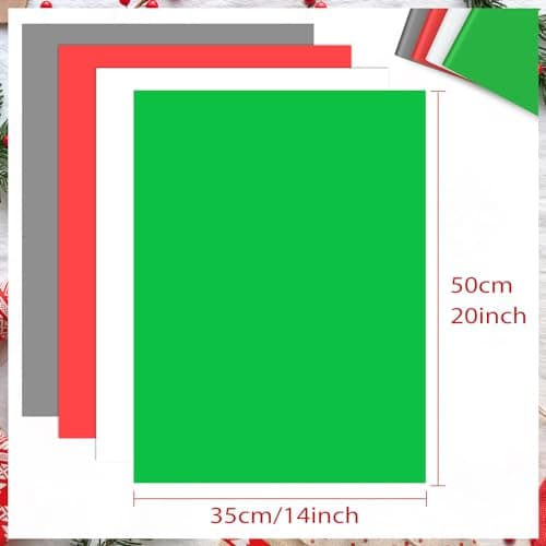 NEBURORA Assortiment de 60 feuilles de papier de soie de Noël 50 x 35 cm Rouge Vert Blanc Gris Papier d'emballage cadeau en vrac pour cadeaux de vacances, sacs artisanaux et décorations de fête