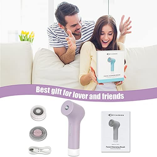 MYCARBON Brosse Nettoyante Visage Electrique IPX7 Etanche Microcirculation Bidirectionnelle Brosse Rotative Visage Rechargeable USB 2500mAh pour Nettoyage en Profondeur/Exfoliation/Massage/Soins Peau