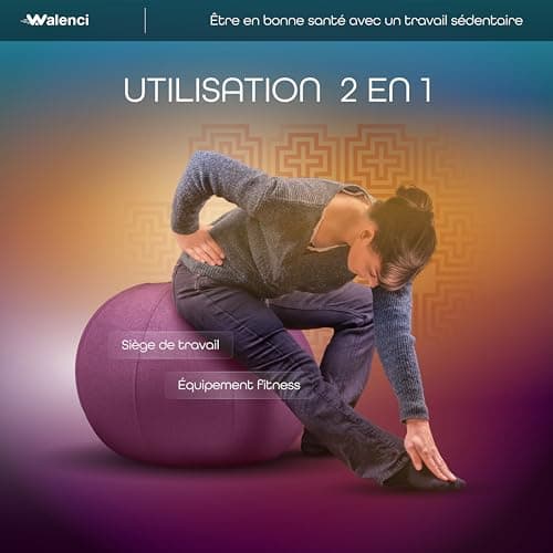 Walenci Ballon Siège Travail et Relaxation Chaise de Bureau Ergonomique, Chaise Ballon,Confort Teletravail et Gaming,Ideal Bureau Assis-Debout Ø70cm-75cm,Couleur Rouge Bordeau, Housse Textile Premium