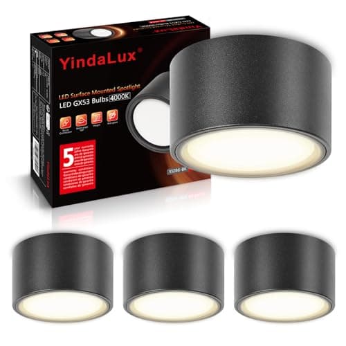 YindaLux Lot de 4 LED Spot en Saillie Noir 220-240V Ø95x55mm Plafonnier Incluse ampoule GX53 6W Blanc neutre 4000K 660LM Plafonnier Spot LED Luminaire Apparent avec spot à grande surface lumineuse