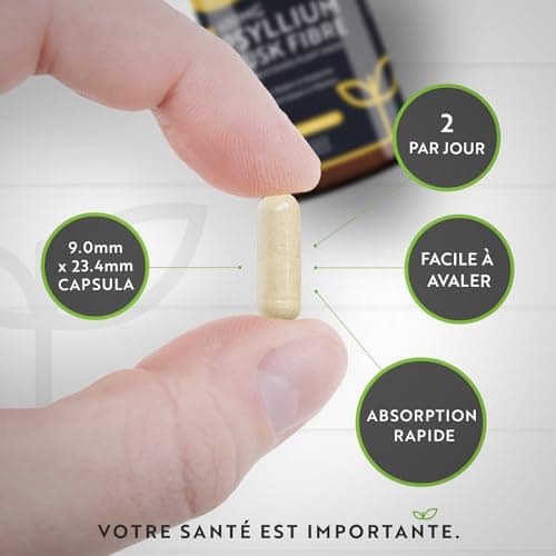 Psyllium Blond Bio 1400 mg par Dose - 180 gélules végane - Fabriqué à partir de graines de Plantago Ovata 100% pures − Fabriqué au Royaume-Uni par Nutravita