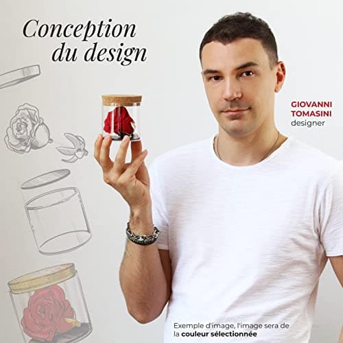 Amoroses Bijou - Rose éternelle stabilisée avec Calice plaqué Or 24K dans Un conteneur en Verre | Idée Cadeau (Rose Rose Shocking)