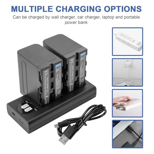 2 X NP-F970, NP-F960, NP-F930, NP-F950 Batterie de Rechange et Chargeur Double Compatible avec Sony DCR-VX2100, DSR-PD150, DSR-PD170, FDR-AX1, HDR-AX2000, HDR-FX1, HDR-FX7