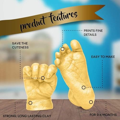 chuckle - Kit de Moulage Main & Pied de Bébé Empreinte 3D avec Peintures Or & Argent (0-3 ans) - Facile à Utiliser & Non Toxique - Décoration, Cadeau Original & Souvenir