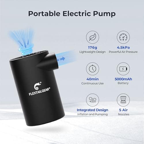 FLEXTAILGEAR Evo Pump, Pompe électrique Portable 4500Pa, Pompe pour Matelas pneumatique 250L/min, Batterie 3800mAh, gonflage et dégonflage pour lit pneumatique