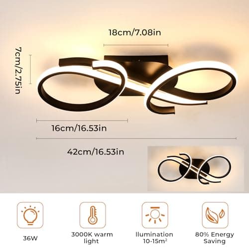 Mckalen Plafonnier LED Moderne 36W, Luminaire Plafonnier LED 4050LM, Lampe de Plafond LED Noir, Lumière Chaude 3000K pour Salon Chambre Salle à Manger, 42CM
