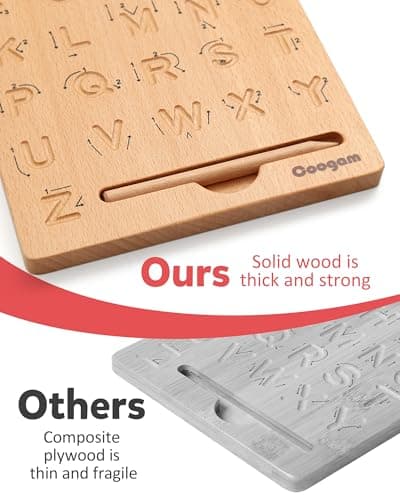 Coogam Planche de traçage de Lettre en Bois Double Face, Alphabet 123 Chiffres Cognition Montessori Apprentissage précoce STEM préscolaire Jouet Cadeau pour 3 4 5 Ans Enfants