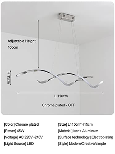 Hsyyz Lampe suspendue/avec télécommande Lampe à suspension LED Table à manger moderne Plafonnier à intensité variable Lustre réglable en hauteur Lustre design en spirale Éclairage suspendu (chrome)