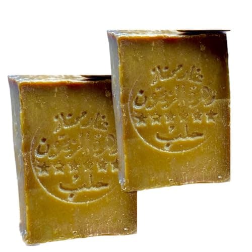 Savon d'Alep Traditionnel - 60% Huile d'olive - 40% Huile de Baies de Laurier - (2 x 200grs) - Fait à la main, Hydratant & Naturel, Idéal pour Toutes les Peaux