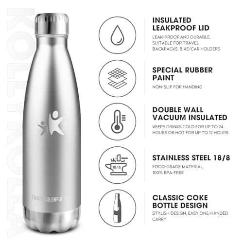 KollyKolla Gourde Isotherme 750ml, Gourde Inox, Isolation Double Paroi, Bouteille d'eau Reutilisable, sans BPA, Etanche, Bouteille Isotherme Acier Inoxydable, pour Enfant, Adulte, Sport, École, Bureau