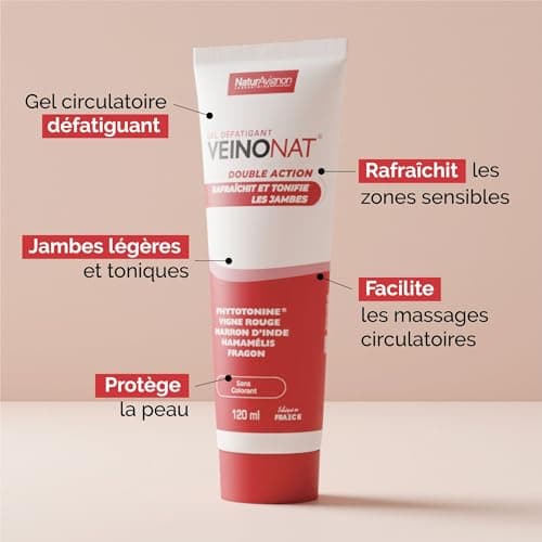 Laboratoire NaturAvignon Veinonat Gel Frais Circulation | Aide à soulager les sensations de jambes lourdes | 9 actifs 100% naturels | Vigne rouge + Marron d'Inde + Hamamélis + Fragon | 120mL