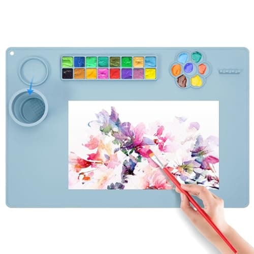 Tapis de peinture en silicone, Limous Tapis peinture avec porte-gobelet (60X40 CM/24 "x16"), palette peinture séparateur de 16 couleurs pour le bricolage et la création d'argile