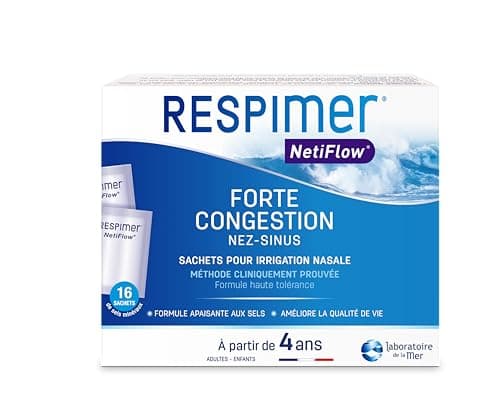 RESPIMER NetiFlow - 16 Sachets de Sel Nasal - Irrigation Nasale - Sel pour Lavage de Nez / rinçage nasal - Formule Brevetée - Fabriqué en Bretagne