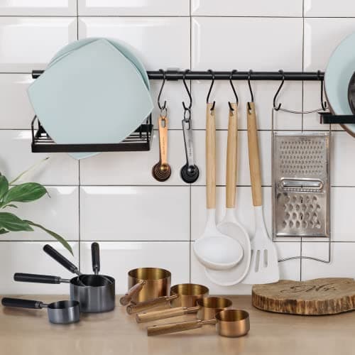 Home Bay Measuring Cups and cuillers Set,10 pièces avec manche en bois, revêtement de titane acier inoxydable, Or Rose (Couleur or rose)