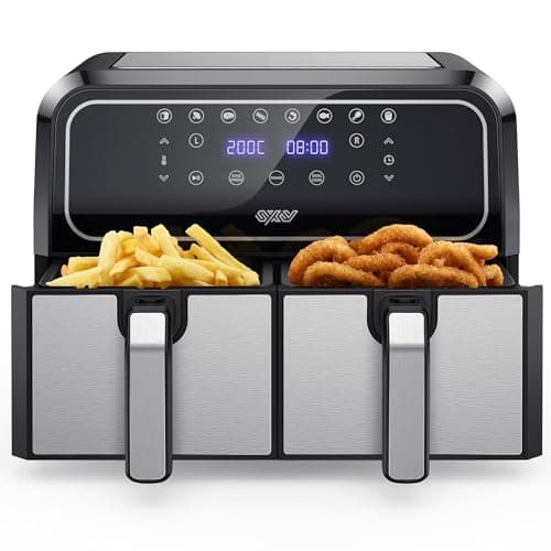 Innsky Friteuse Sans Huile Dual Zone, 8L Air Fryer avec 8 Programmes, Friteuse à Air XXL avec Double Panier, Airfryer Écran Tactile LED, Recettes Françaises