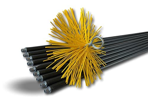 Kit de ramonage classique conduits gainés | Hérisson rond synthétique | Diamètre 250 mm | 9 cannes noires Ø 17 mm creuses | 9 * 1,4 m | Cheminées | Kibros 4KIT25NLO