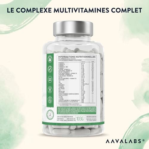 Multivitamines et Minéraux -13 Vitamines Adultes dont Vitamine A B C D E K, Ashwagandha, Rhodiola Rosea, 11minéraux dont Magnesium, Zinc - Complement Alimentaire Multivitamines Homme Femme 120Capsules