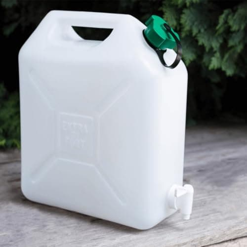 EDA - Bidon à Eau 10 L - Jerrican Extra Fort avec Bouchon Simple et Robinet - Certifié Contact Alimentaire - 29 x 14 x 35 cm - Naturel