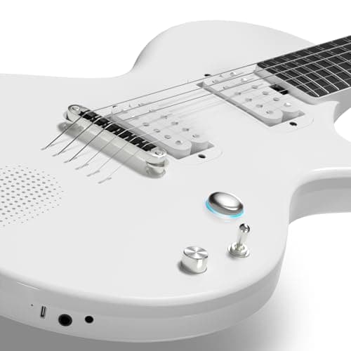 Enya Guitare Électrique Nova Go Sonic - Guitarra Smart Blanche en Fibre de Carbone avec Haut-Parleur sans fil 10 W, Préréglages Intégrés, Câble de Chargement, Clé de Réglage et Sac de Transport