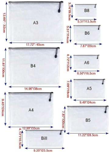 Oaimyy 12PCS Chemises Pochettes Document A5 Zip Paquet Portefeuille Dossier Sac Pour Stockage Recettes L'entreprise Organisation Voyage Bureaux Noir