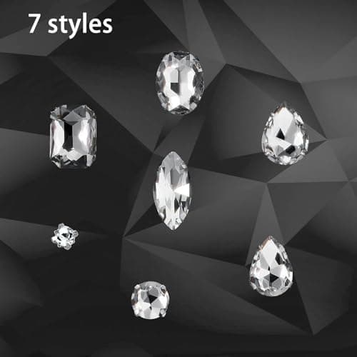 GEFIRE 186 Pcs Couture Strass, Strass a Coudre Griffes en Métal Incrustées, Decor Verre Cristal Pour les vêtements de Bricolage, Accessoires Diamant Cousus à la Main, blanc transparent