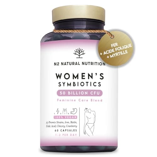 Formule Féminine Compléte avec Probiotiques, Fer, Cranberry et Acide Folique. Probiotique Flore Intestinale et Flore Vaginale (50 Milliards UFC) 60 Gélules. N2 Natural Nutrition