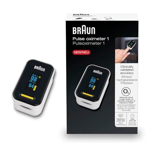 Braun Oxymètre de pouls 1 | Moniteur précis d’oxygène sanguin au doigt | Utilisation simple pour usage domestique | BPCO, pneumonie ou apnée du sommeil | Idéal pour les athlètes| YK-81CEU