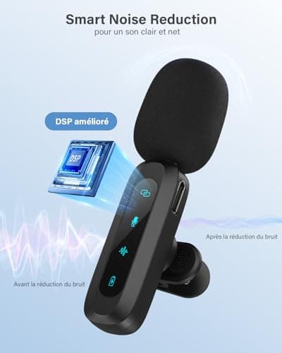 WARM BOX Microphone de Lavalier sans Fil pour iPhone,iPad,téléphone Android,2-Pack Mini Microphone avec réduction du Bruit, appairage Automatique,sourdine et réverbération pour
