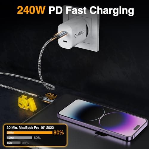 240W Câble USB C vers USB C vec écran LED [1M] Câble USB C PD 48V/5A Câble de Charge rapide USB C vers USB C avec puce E-Mark pour iPhone 15, iPad, MacBook,Galaxy, Huawei,Tablette Google