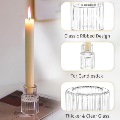 Romadedi Petite Chandelier Bougeoir Verre - Lot de 20 Bougeoir Decoratif Mariage Noel Decoration Maison, Supports pour Bougies Coniques Centre de Table Salon Chambre