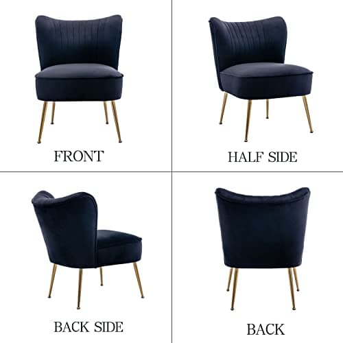 Wahson Fauteuils en Velours Fauteuil de Salon Confortable, Fauteuil Scandinave avec Pied Doré et Siège Épais, Chaise Salon Rembourrée pour Salon et Chambre, Noir
