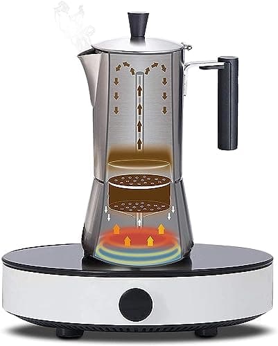 Easyworkz Pedro Cafetière italienne en acier inoxydable pour 6 tasses 300ml Pour induction à gaz et toutes les cuisinières (Argenté)