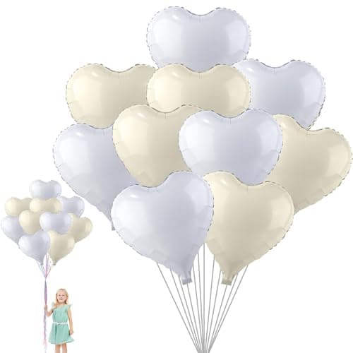 Ballon Coeur Blanc, Cœur Ballon Anniversaire Ballon Blanc 10 Pièces 18 Inch Ballons de Fleuret Baudruche En Forme de Coeur Pour la Decoration Anniversaire Mariage Se réunir Mariage D'anniversaire Fête