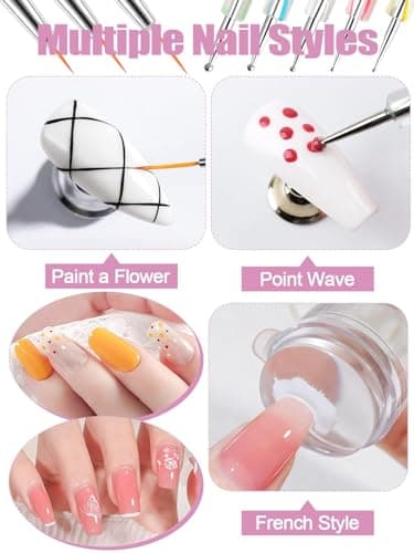 Kalolary Nail Art Stamper, Tampons à Ongle à Gelée et Grattoir, 3 Pièces Nail Art Design Pinceaux, 5 Pièces Nail Dotting Drawing Pens, Jelly Stamper French Smile DIY Outils de Manucure