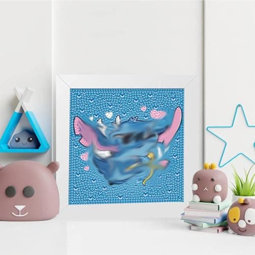 Cute Bleu Cartoon Diamant Painting,Avec Cadre,15x15 cm,Kit de Peinture Diamant Anime,Mignon Kawaii DIY 5D Diamond Painting Décoration Chambre,Peinture Diamant Coeur D'amour Dessin Animé pour Enfant