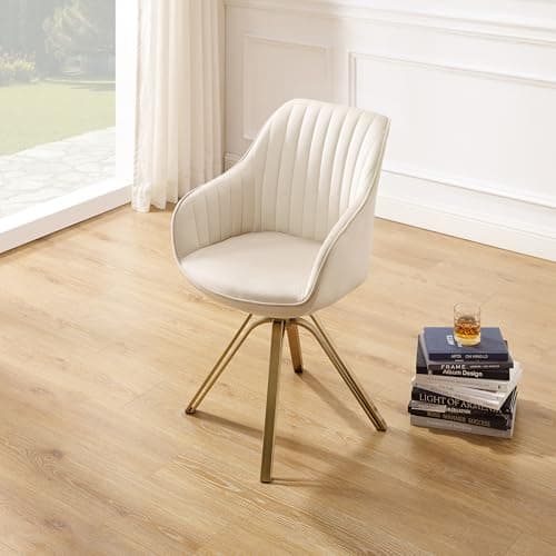 Zouron Chaise de Salle à Manger en Velours, Chaise de Bureau Pivotante avec Pieds Dorés, Fauteuil de Salon avec Accoudoirs et Siège Rembourré Épais, Beige
