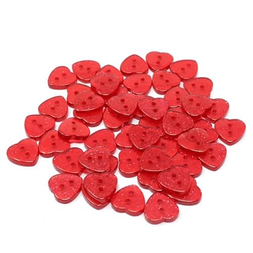 Special Touches Lot de 50 boutons en résine avec cœur à paillettes Rouge 13 mm