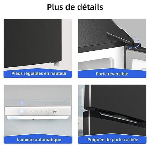 CHIQ Réfrigérateur congélateur bas FBM260L 262L (187+75), Low frost, Acier inoxydable, Portes réversibles, 39 db, 12 ans de garantie sur le compresseur