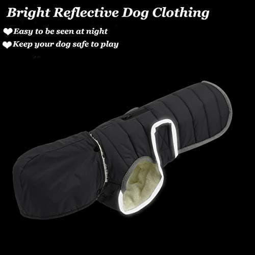 Etechydra Manteau Chien Veste Gilet Chaud de avec Chapeau Détachable, Confortable d'hiver Imperméable Vêtement Chien Doublure en Polaire Chaude Hiver-Coat Manteaux, Black Gris XS.