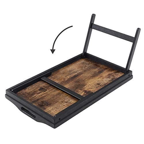 SONGMICS Table de lit avec Pieds en Bambou réglables, Support pour Ordinateur Portable, Plateau Snack Petit-déjeuner, Marron Rustique LLD106B01