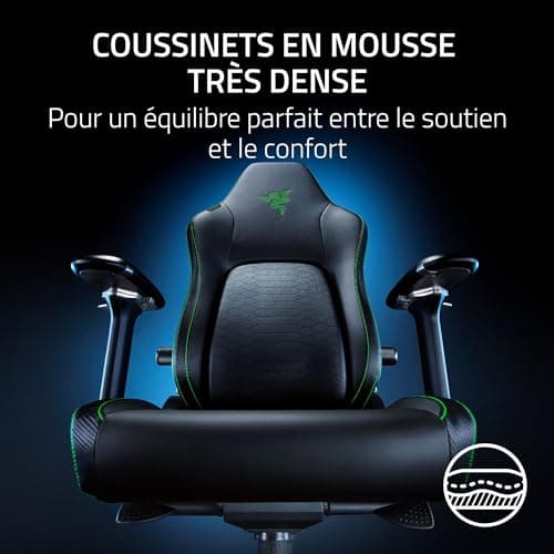 Razer Iskur V2 - Chaise de Jeu avec Support Lombaire adaptatif (Cuir synthétique de qualité EPU, Coussins en Mousse Haute densité, accoudoirs 4D, Courbe Lombaire entièrement réglable) Vert