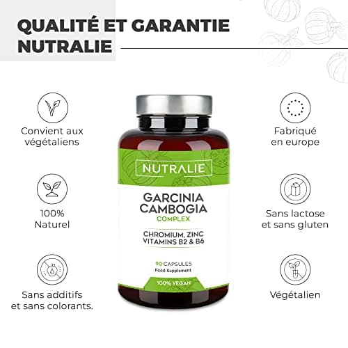 Garcinia Cambogia Extra Fort - 2000mg 60% HCA - 90 Capsules - Effective Puissant Rapide - Chrome + Zinc + B2 + B6 - pour Femmes et Hommes - 90 Capsules Nutralie