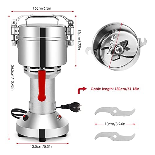 Kotsy 500g Portable Grinder 220V Herb Grain Épice Céréales Broyeur Machine,36000r / min moulin à farine électrique 3 Lames Machine De Broyage De Synchronisation