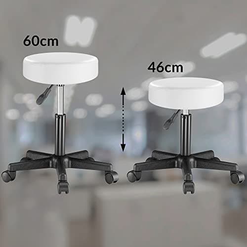 Casaria® Lot de 2 tabourets de Bureau Blanc pivotant 360° Hauteur réglable 46-60 cm avec roulettes Rembourrage 10 cm