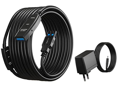 MutecPower Câble USB 3.0 Haute Vitesse - Male vers Femelle - avec 2 Câble LED Répéteur IC ‘’une au milieu et une à l'extrémité’’ - Noir - 15 mètres